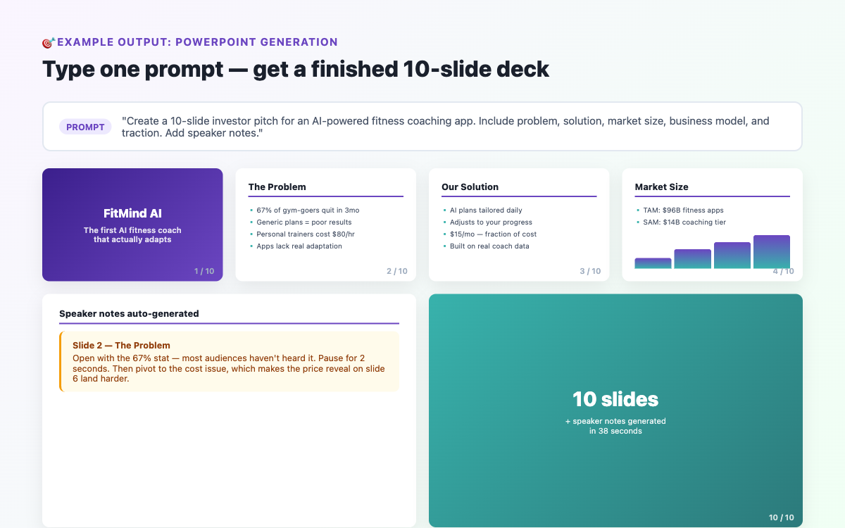 Example small-business pitch deck generated by Claude Cowork mode